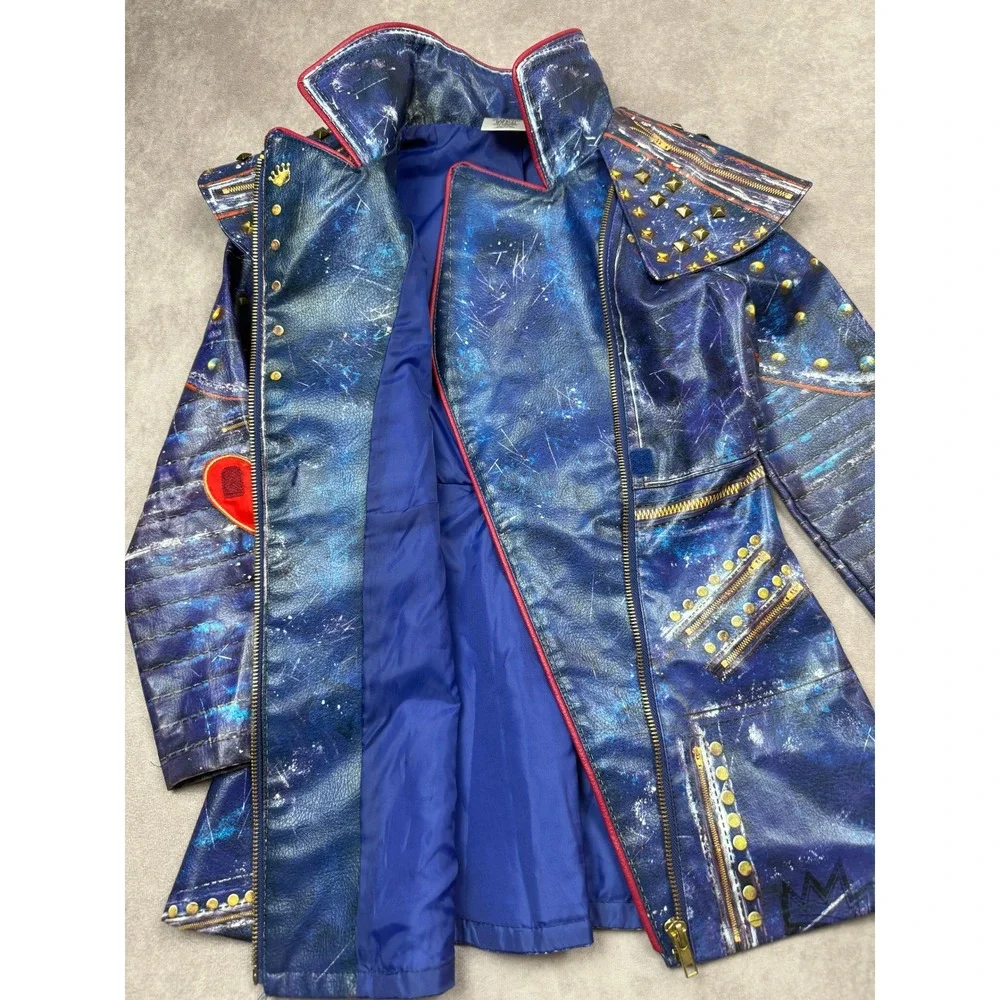 Disney Store Descendants 2 Mai Jacket Kids‎ 5/6 Blue Faux Leather Studded Moto - Picture 15 of 16
